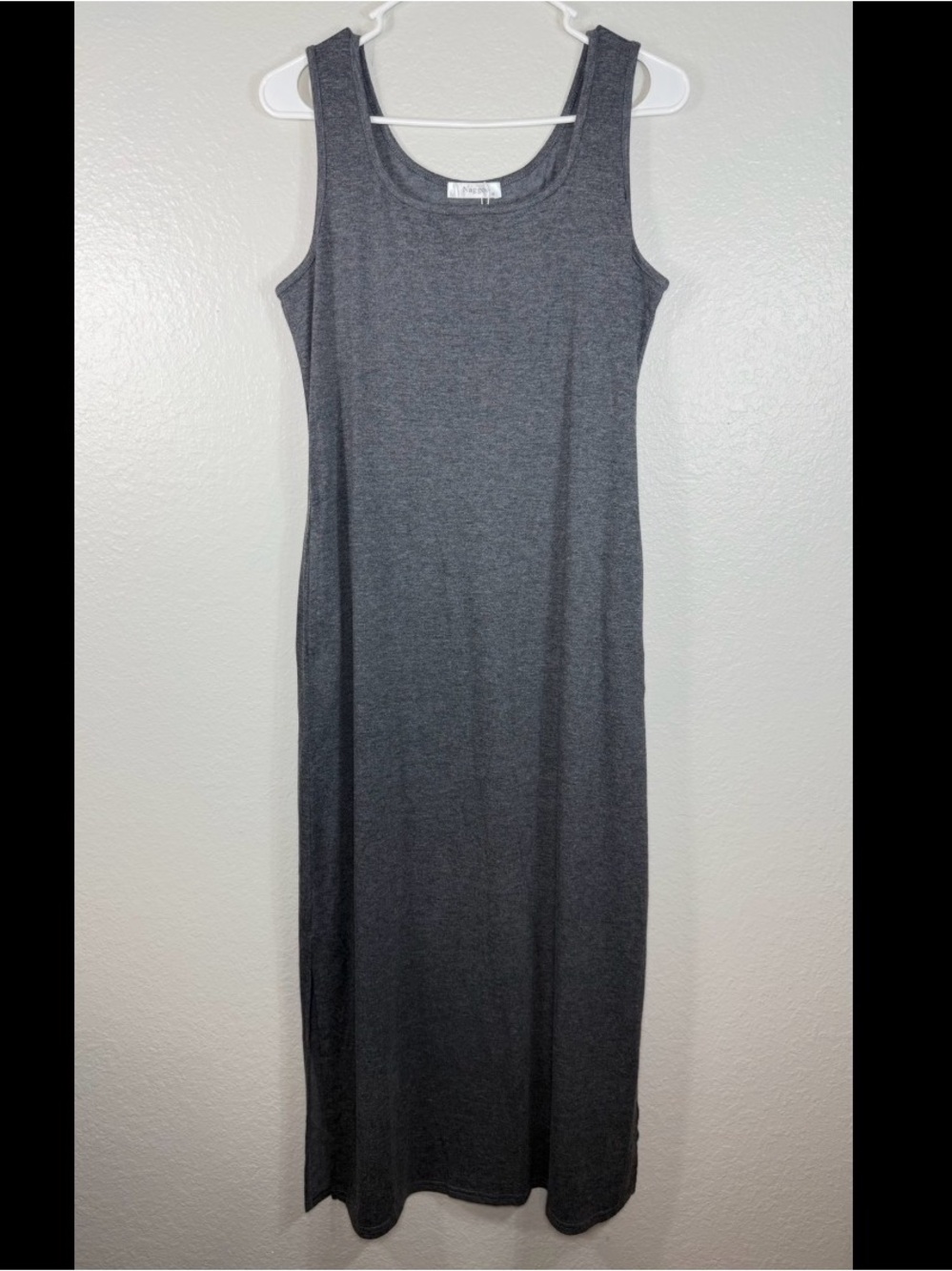 Gray Tank dress Size M scoop neckline midi side slits w/pockets by Naggoo